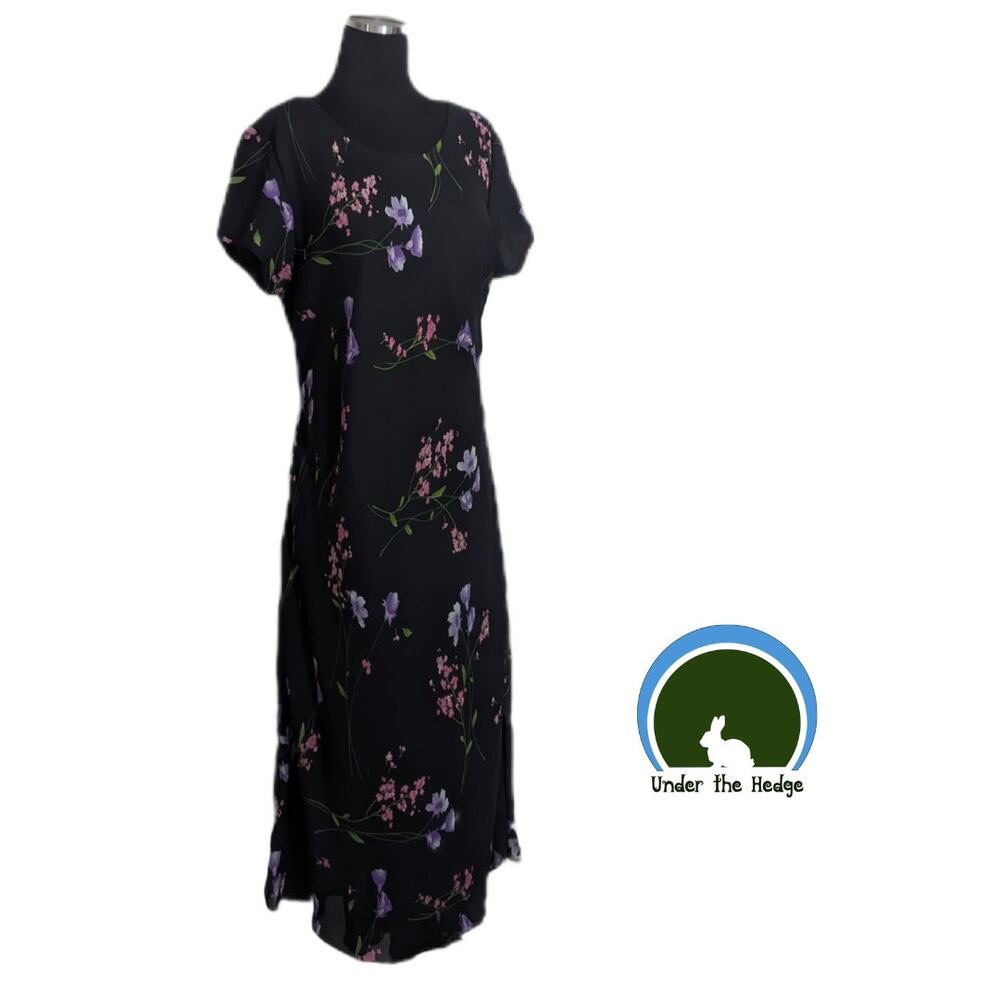 Vtg Premier International Black Floral Dress Size Large Dark Romantic Fairy